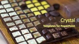  Presentation with chocolate shop - Presentation design having chocolate candies at confectionery shop background and a tawny brown colored foreground