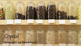  Presentation with chocolate shop - Colorful slides enhanced with chocolate candies in a shop backdrop and a coral colored foreground