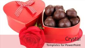  Presentation with white chocolate - PPT theme featuring chocolate candies in gift box background and a  colored foreground