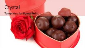  Presentation with an open gift box - Slide set having chocolate candies in gift box background and a red colored foreground