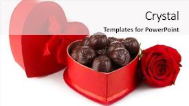  Presentation with white chocolate - Slide deck with chocolate candies in gift box background and a white colored foreground