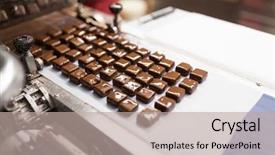  Presentation with confectionery - Beautiful presentation theme featuring chocolate candies processing on conveyor backdrop and a mint green colored foreground