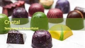  Presentation with indulgence chocolate - Slides enhanced with chocolate candy - assorted chocolate candies background and a  colored foreground