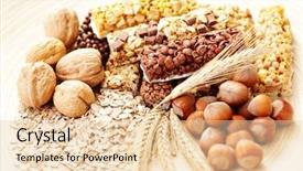  Presentation with chocolate nuts - PPT theme with chocolate cereal - delicious and healthy granola bars background and a lemonade colored foreground