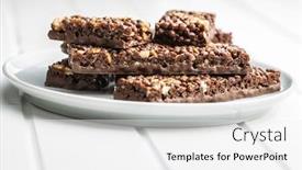  Presentation with chocolate cereal - Cool new slide deck with chocolate-cereal-bars-tasty-protein backdrop and a white colored foreground