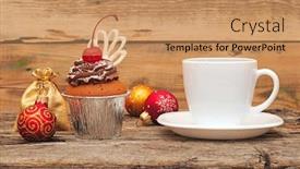  Presentation with christmas chocolate - Beautiful PPT theme featuring chocolate cherry cupcakes on old wooden background christmas breakfast backdrop and a coral colored foreground