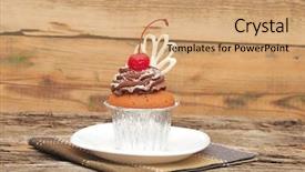  Presentation with old books on a wooden - Theme with chocolate cherry cupcakes on old background and a  colored foreground