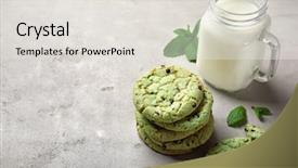  Presentation with chocolate chip cookies - PPT theme featuring chocolate chip cookies and jar background and a light gray colored foreground