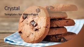  Presentation with chocolate chip cookies - Audience pleasing presentation design consisting of chocolate chip cookies on napkin backdrop and a coral colored foreground