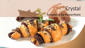  Presentation with chocolate ice cream - PPT theme featuring chocolate chip croissants and scoop of vanilla chocolate ice cream background and a coral colored foreground