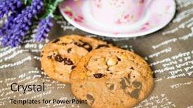  Presentation with of chocolate chips cookies - Theme having chocolate chips cookies on brown napkin background and a yellow colored foreground