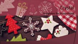  Presentation with christmas chocolate - Presentation theme featuring chocolate christmas cookies on a wooden brown background background and a red colored foreground
