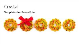  Presentation with christmas chocolate - Slides having chocolate christmas wreaths with checkered ribbon isolated over white background and a white colored foreground