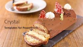  Presentation with christmas chocolate - Audience pleasing presentation design consisting of chocolate-christmas-yule-log-cake backdrop and a coral colored foreground