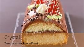  Presentation with christmas chocolate - PPT theme featuring chocolate-christmas-yule-log-cake background and a gold colored foreground