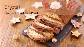  Presentation with christmas chocolate - Cool new slide set with chocolate-christmas-yule-log-cake backdrop and a coral colored foreground