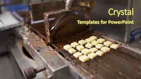  Presentation with chocolate shop - Colorful slides enhanced with chocolate coating machine at confectionery backdrop and a tawny brown colored foreground
