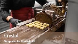  Presentation with chocolate shop - Audience pleasing PPT theme consisting of chocolate coating machine at confectionery backdrop and a coral colored foreground