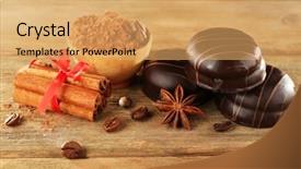  Presentation with cocoa - Cool new presentation theme with chocolate cookies with bowl of cocoa and cinnamon on rustic background backdrop and a yellow colored foreground