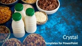  Presentation with granola - Audience pleasing PPT theme consisting of chocolate corn flake - assortment of various kinds cereals backdrop and a ocean colored foreground