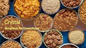  Presentation with granola - PPT theme featuring chocolate corn flake - assortment of various kinds cereals background and a red colored foreground