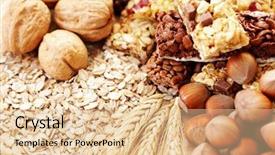  Presentation with chocolate nuts - Theme with chocolate corn flake - delicious and healthy granola bars background and a lemonade colored foreground
