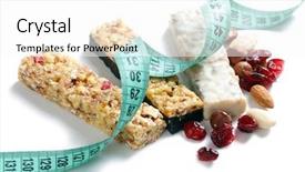  Presentation with muesli - PPT theme featuring chocolate corn flake - muesli bars with measuring tape background and a white colored foreground