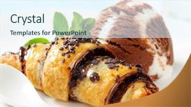  Presentation with chocolate ice cream - Audience pleasing PPT layouts consisting of crescent roll with ice cream backdrop and a sky blue colored foreground