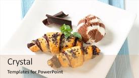  Presentation with chocolate ice cream - Audience pleasing presentation consisting of chocolate croissants with scoop of vanilla-chocolate ice cream backdrop and a coral colored foreground