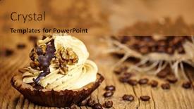  Presentation with cupcake - Amazing PPT theme having chocolate cupcake on old wooden table backdrop and a red colored foreground