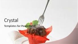  Presentation with stuck - PPT layouts with chocolate cupcake with stuck fork served on the plate with fabric linen background and a white colored foreground