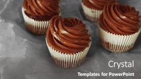  Presentation with cupcakes - Audience pleasing presentation theme consisting of chocolate cupcakes on baker paper over wooden background backdrop and a gray colored foreground
