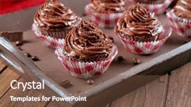  Presentation with closeup of halloween cupcake - PPT layouts enhanced with chocolate cupcakes on metal tray background and a  colored foreground