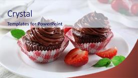  Presentation with closeup of halloween cupcake - Colorful slide deck enhanced with chocolate cupcakes on plate closeup backdrop and a  colored foreground