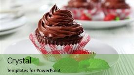  Presentation with closeup of halloween cupcake - Presentation design consisting of chocolate cupcakes on plate closeup background and a  colored foreground