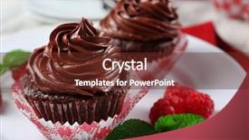  Presentation with closeup of halloween cupcake - Presentation with chocolate cupcakes on plate closeup background and a  colored foreground