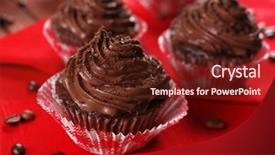  Presentation with cupcakes - Colorful slide set enhanced with chocolate cupcakes on red napkin backdrop and a  colored foreground