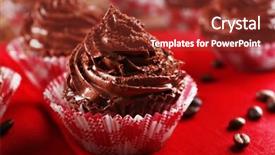  Presentation with cupcakes - Theme with chocolate cupcakes on red napkin background and a  colored foreground