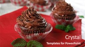  Presentation with closeup of halloween cupcake - Colorful presentation theme enhanced with chocolate cupcakes on red napkin backdrop and a  colored foreground