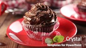  Presentation with closeup of halloween cupcake - Beautiful PPT theme featuring chocolate cupcakes on saucer closeup backdrop and a  colored foreground