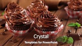  Presentation with closeup of halloween cupcake - Slide deck consisting of chocolate cupcakes on wooden background background and a  colored foreground