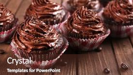  Presentation with closeup of halloween cupcake - Slide deck with chocolate cupcakes on wooden background background and a  colored foreground