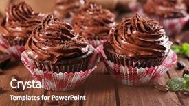  Presentation with closeup of halloween cupcake - Presentation theme featuring chocolate cupcakes on wooden background background and a tawny brown colored foreground
