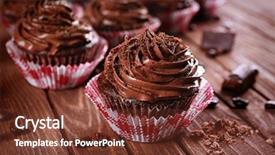  Presentation with closeup of halloween cupcake - Beautiful presentation theme featuring chocolate cupcakes on wooden background backdrop and a  colored foreground