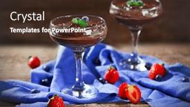  Presentation with chocolate dessert - PPT theme having chocolate dessert in glasses and fresh berries on color wooden background background and a tawny brown colored foreground