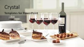 Presentation with chocolate wine - PPT layouts having chocolate desserts and red wine background and a mint green colored foreground