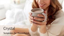  Presentation with cacao - PPT theme with chocolate drink - morning coziness winter and people background and a coral colored foreground