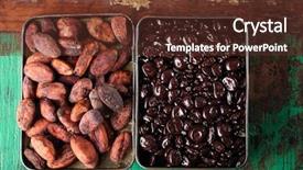  Presentation with cocoa beans - Cool new PPT layouts with chocolate drops and roasted cocoa chocolate beans wood background backdrop and a tawny brown colored foreground