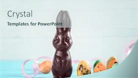  Presentation with bunny - Colorful PPT layouts enhanced with chocolate-easter-bunny-on-light backdrop and a sky blue colored foreground