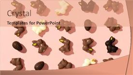  Presentation with easter - Beautiful presentation theme featuring chocolate-easter-eggs-and-bunnies backdrop and a coral colored foreground